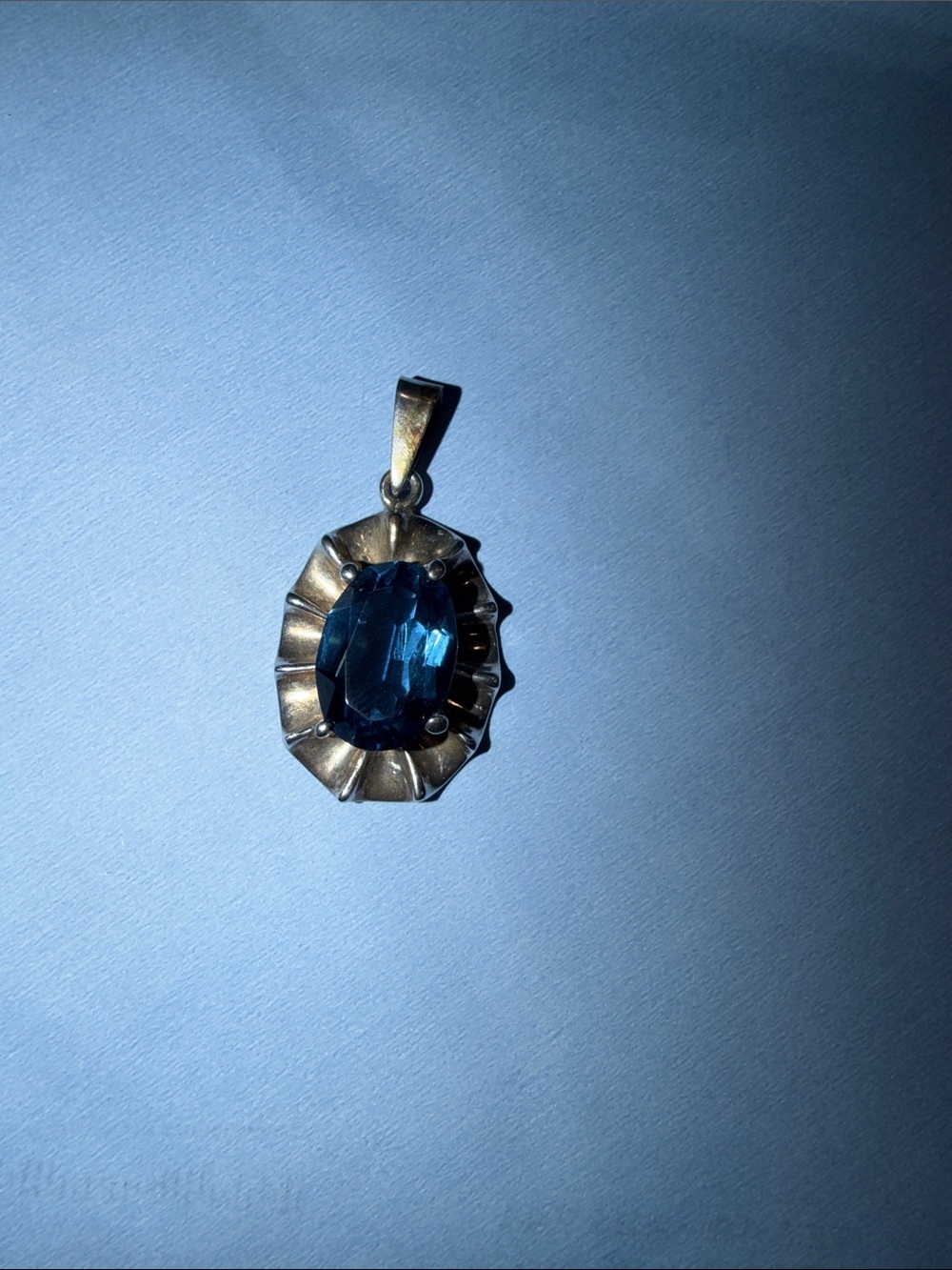 925 Silver Pendant with Deep Blue Oval Gemstone